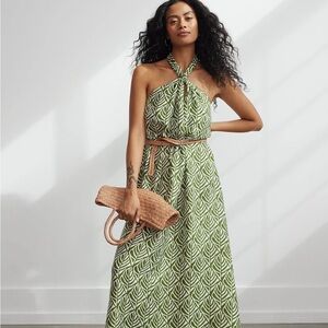 Green and White Halter Sundress for Wedding Guests